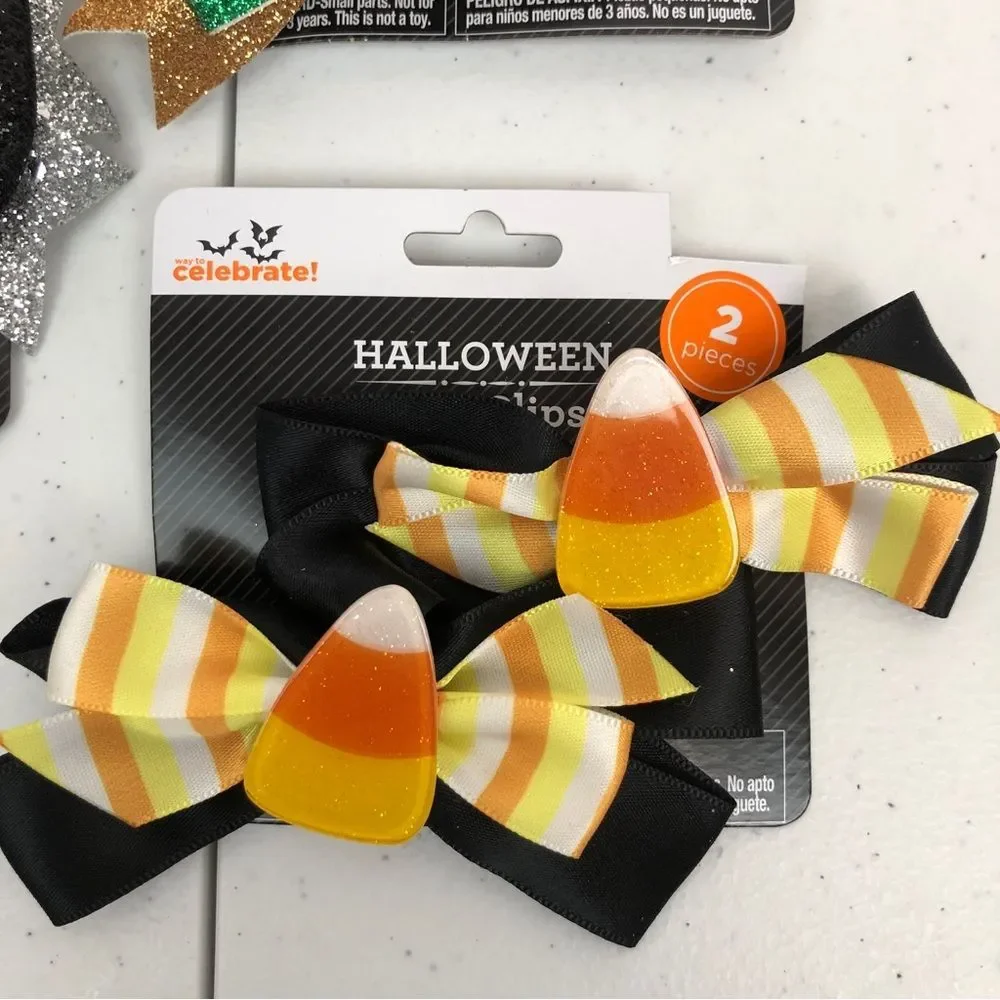 Celebrate Three Sets Girls Halloween Hair Clips Witch Pumpkins Candy Corn New